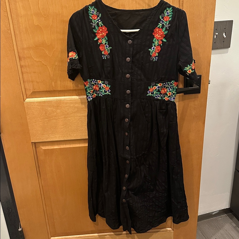 Embroidered Black Dress with Floral embroidery